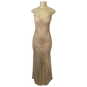 Aidan Mattox Beaded Evening Gown Blush Pink Size 2 Spaghetti Strap Fairy Glam